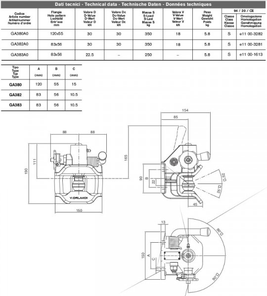 GA380A0 40mm Anhängekupplung 120x55mm