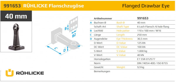 991653 40 mm Flanschzugöse 6-Loch