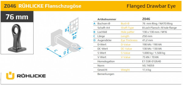Z-039 Flanschzugöse 40 mm 6-Loch (nur Land- und Forstwirtschaft)