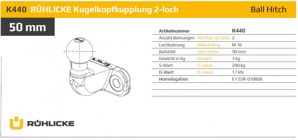 K440 Kugelkopfkupplung 50 x 90 mm