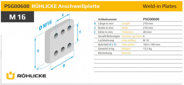 PSG00600 Anschweißplatte