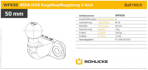 WFK50 Kugelkopfkupplung 50 x 90 mm