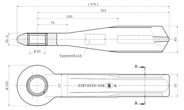 Z-018 40 mm Zugöse mit H-Profil 65 mm x 57 mm Bestell-Nr. 30001442