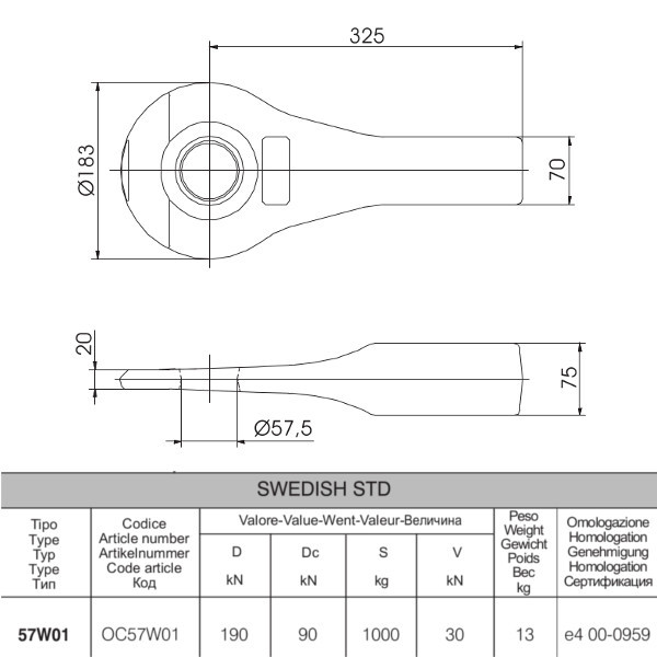 OC57W01 57mm Zugöse 75x70mm