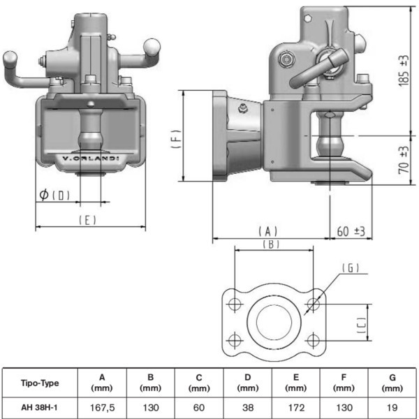 AH38HA1 40mm Anhängekupplung 130x60mm (Handh. aufw.)