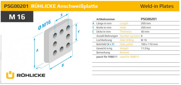 PSG00201 Anschweißplatte