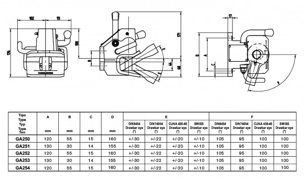 GA252P0 40mm Anhängekupplung 120x55mm